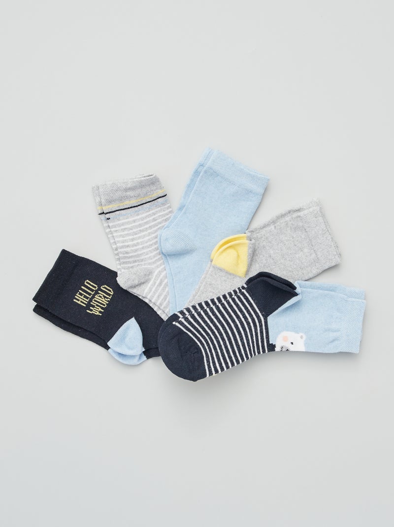 Pack de 5 pares de calcetines estampados azul - Kiabi