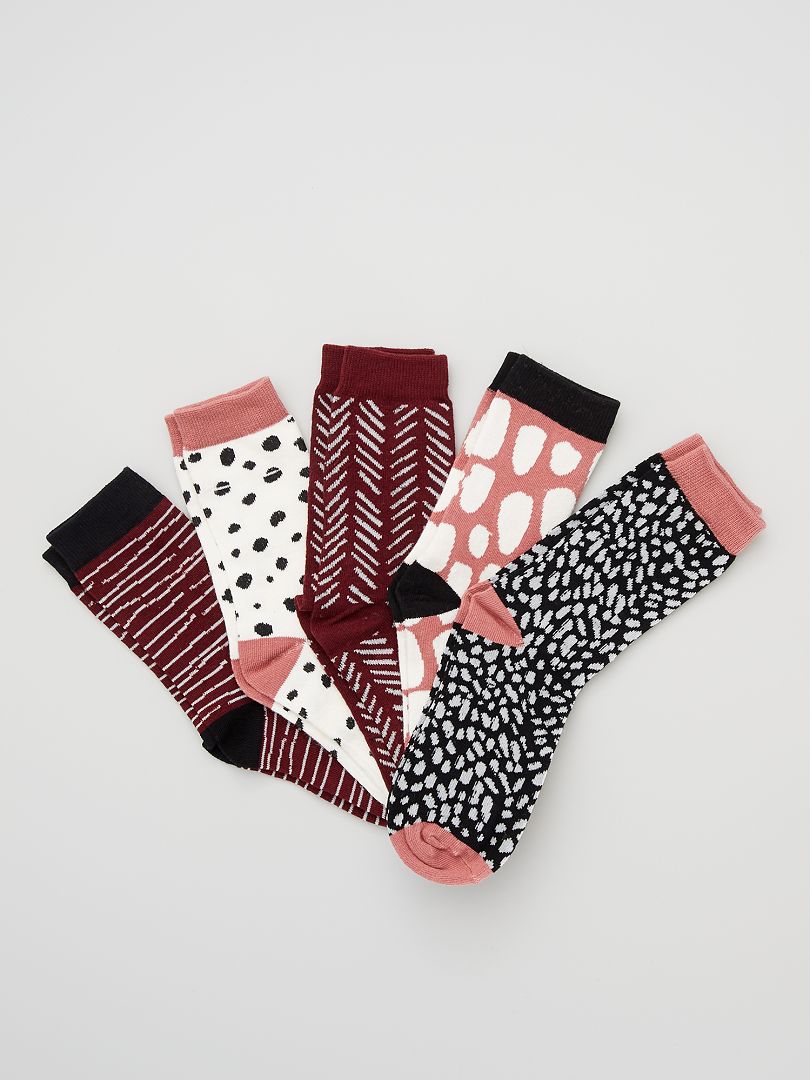 Pack de 5 pares de calcetines estampados burdeos - Kiabi