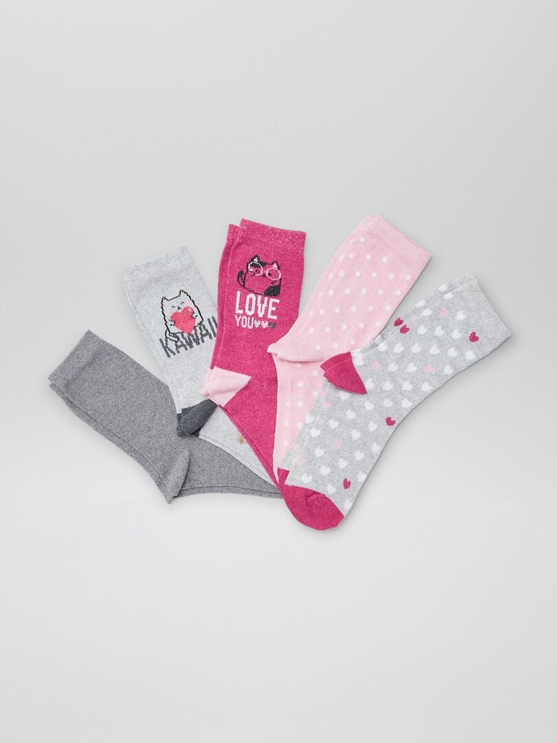 Pack de 5 pares de calcetines estampados GRIS - Kiabi