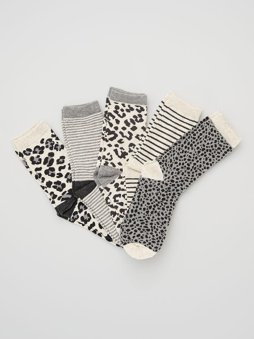 Pack de 5 pares de calcetines estampados gris - Kiabi