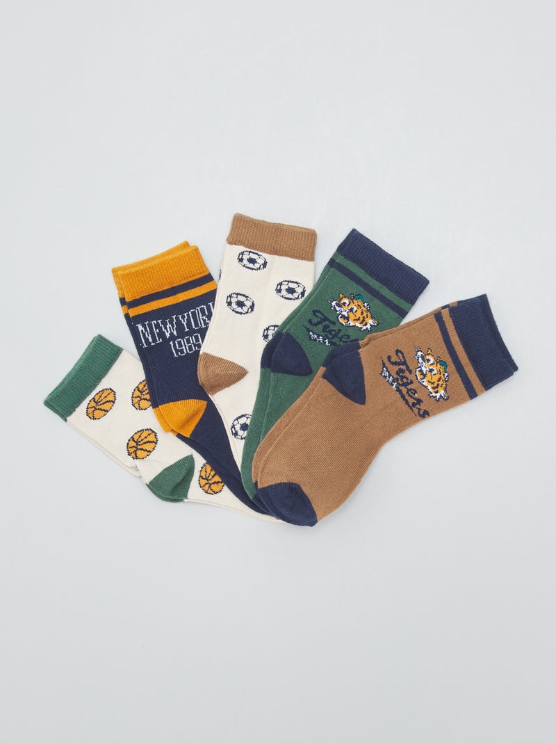 Pack de 5 pares de calcetines estampados MARRON - Kiabi