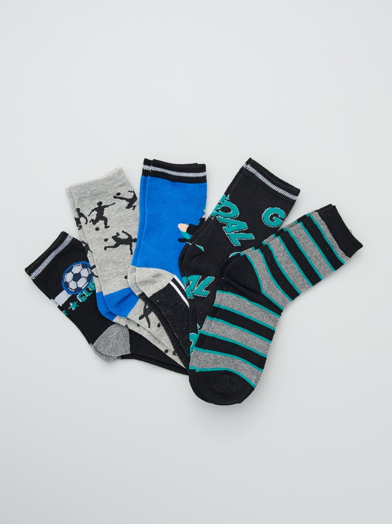 Pack de 5 pares de calcetines fútbol azul/gris - Kiabi
