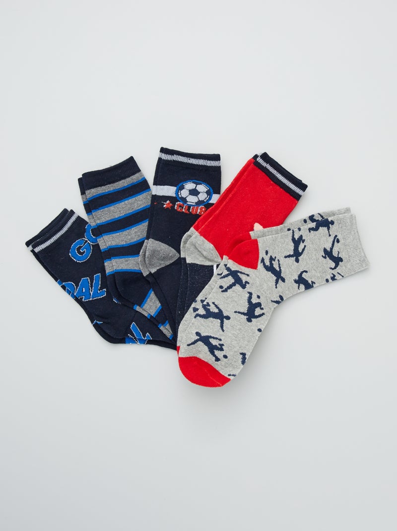 Pack de 5 pares de calcetines fútbol rojo/gris - Kiabi