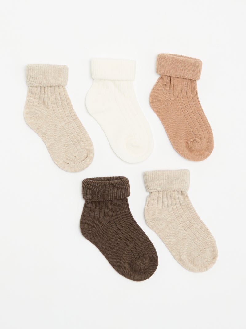 Pack de 5 pares de calcetines lisos Beige - Kiabi
