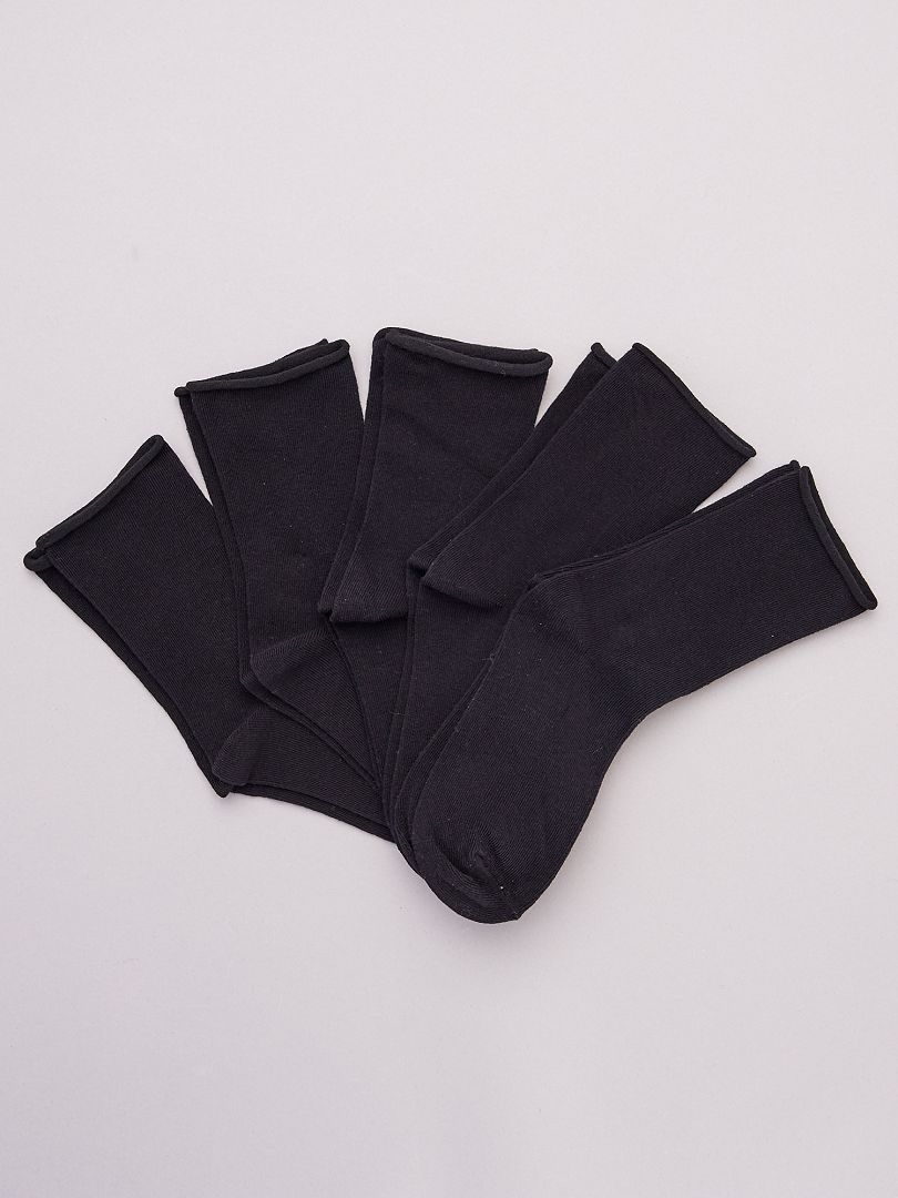 Pack de 5 pares de calcetines lisos de algodón orgánico negro - Kiabi