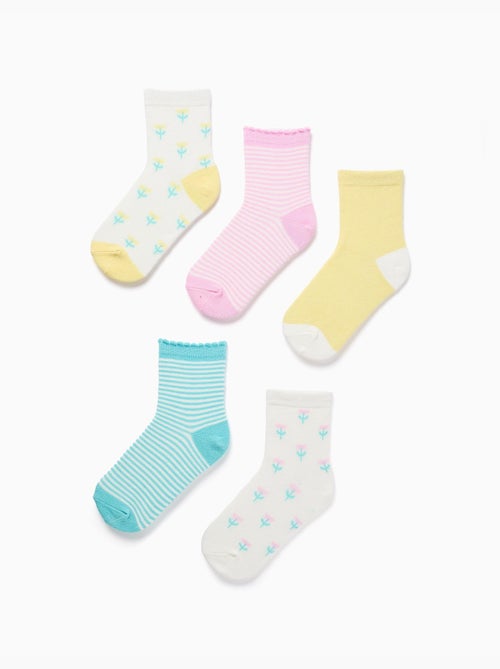 Pack de 5 pares de calcetines lisos/rayas/bordados - Kiabi