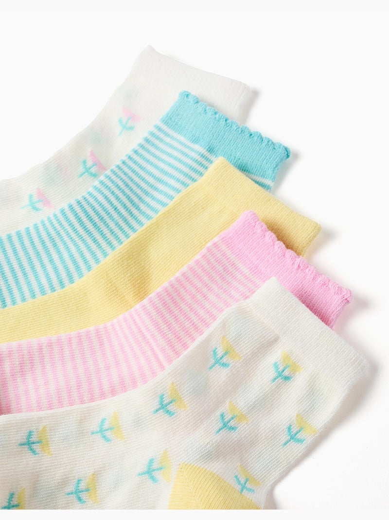Pack de 5 pares de calcetines lisos/rayas/bordados Blanco Verde claro Blanco - Kiabi