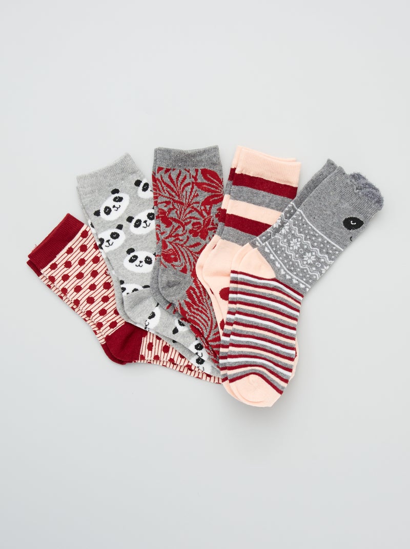 Pack de 5 pares de calcetines 'Panda' rosa/gris - Kiabi
