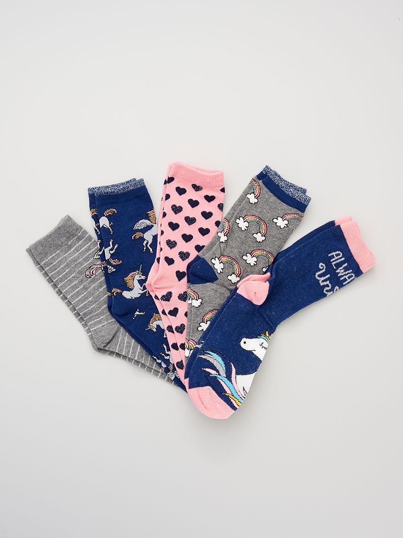 Pack de 5 pares de calcetines rosa/azul - Kiabi