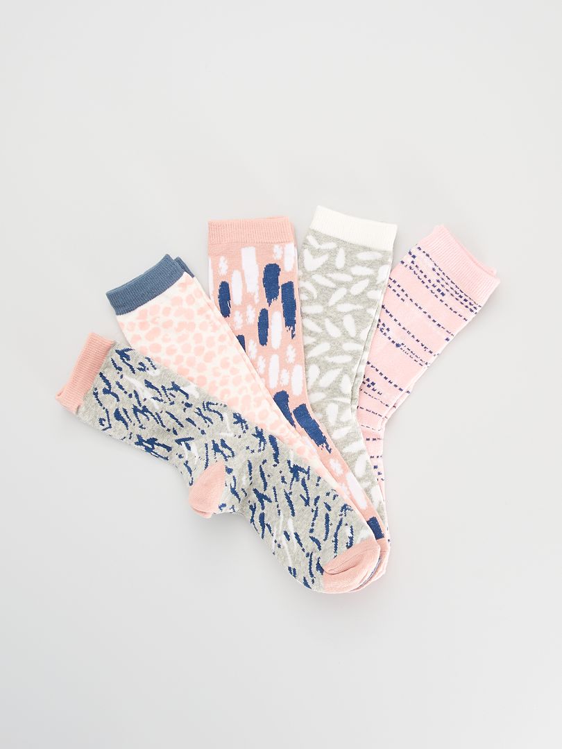 Pack de 5 pares de calcetines rosa/beige - Kiabi