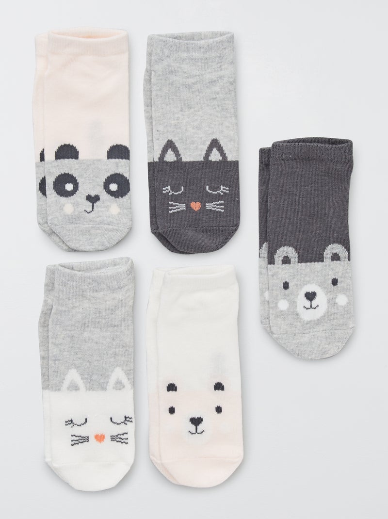 Pack de 5 pares de calcetines tobilleros GRIS - Kiabi