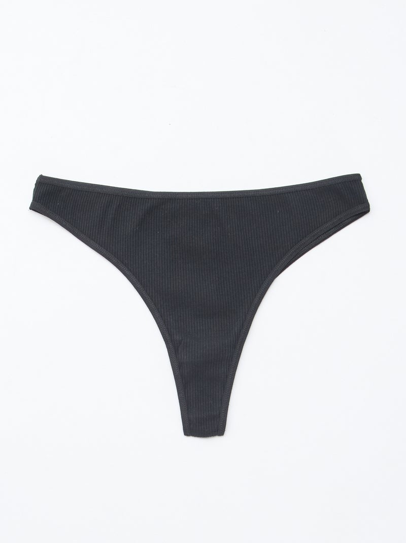 Pack de 5 tangas de punto acanalado Negro - Kiabi