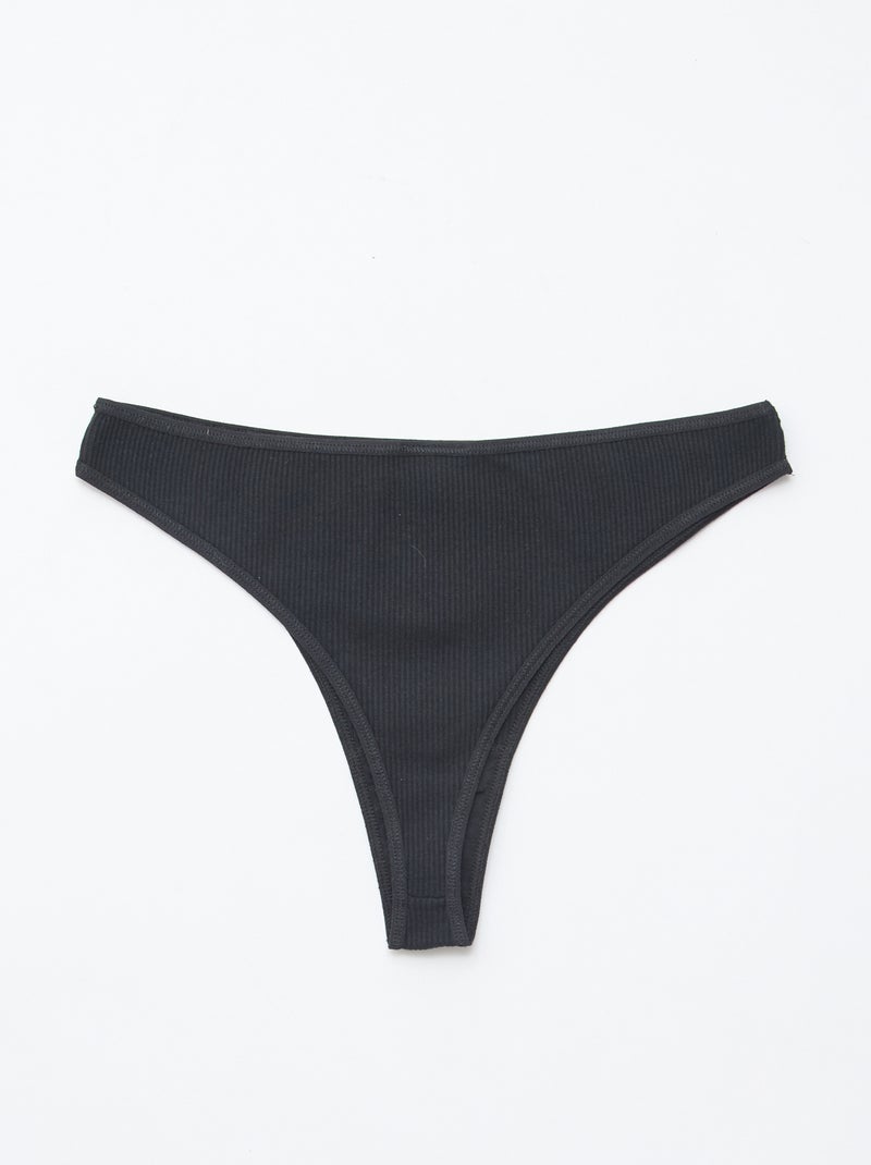 Pack de 5 tangas de punto acanalado Negro - Kiabi