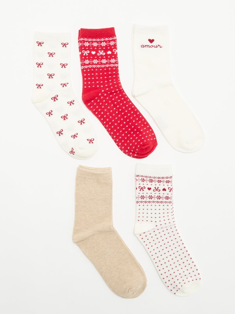 Pack de 5 pares de calcetines Rojo - Kiabi