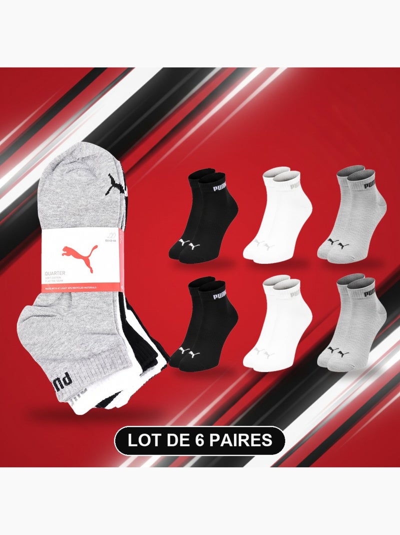 Pack de 6 calcetines puma unisex quarter algodón suave Blanco Gris Negro - Kiabi