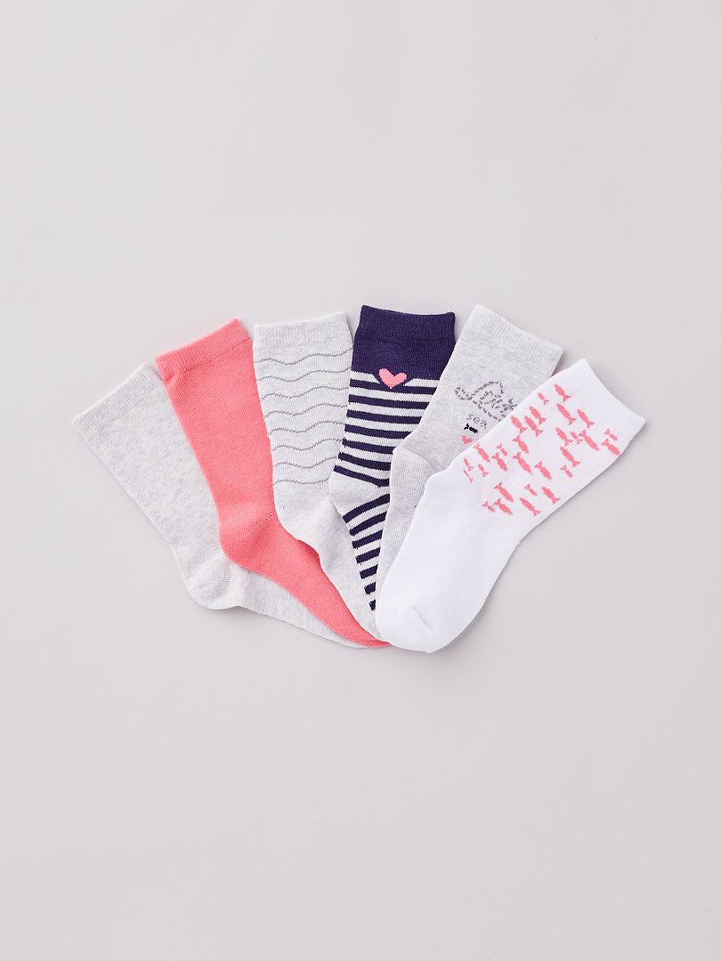 Pack de 6 pares de calcetines gris/rosa - Kiabi