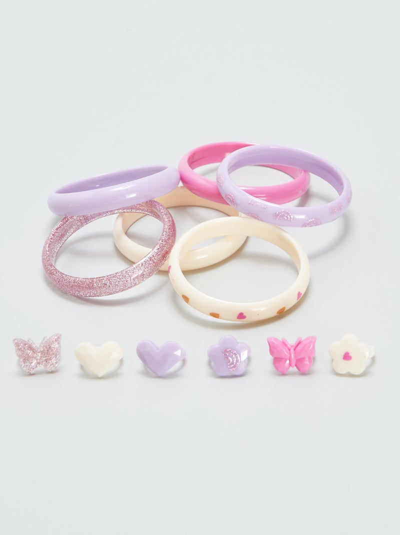 Pack de 6 pulseras + 6 anillos ROSA - Kiabi