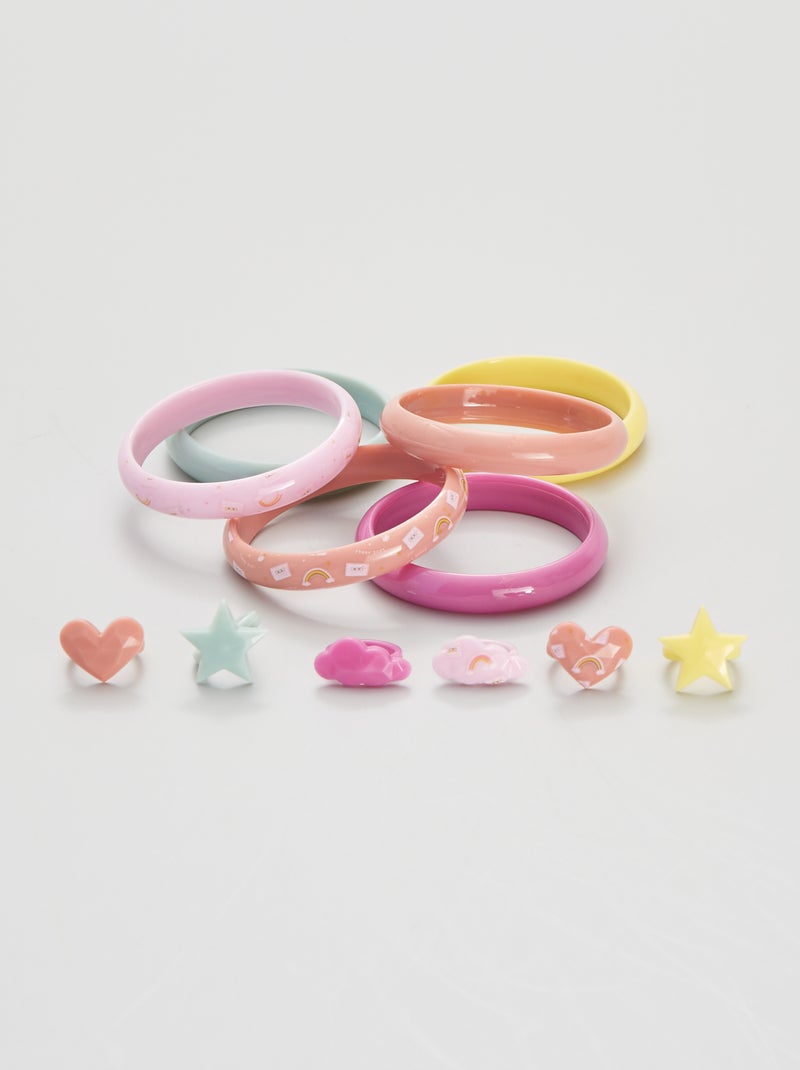 Pack de 6 pulseras + anillos multicolor - Kiabi