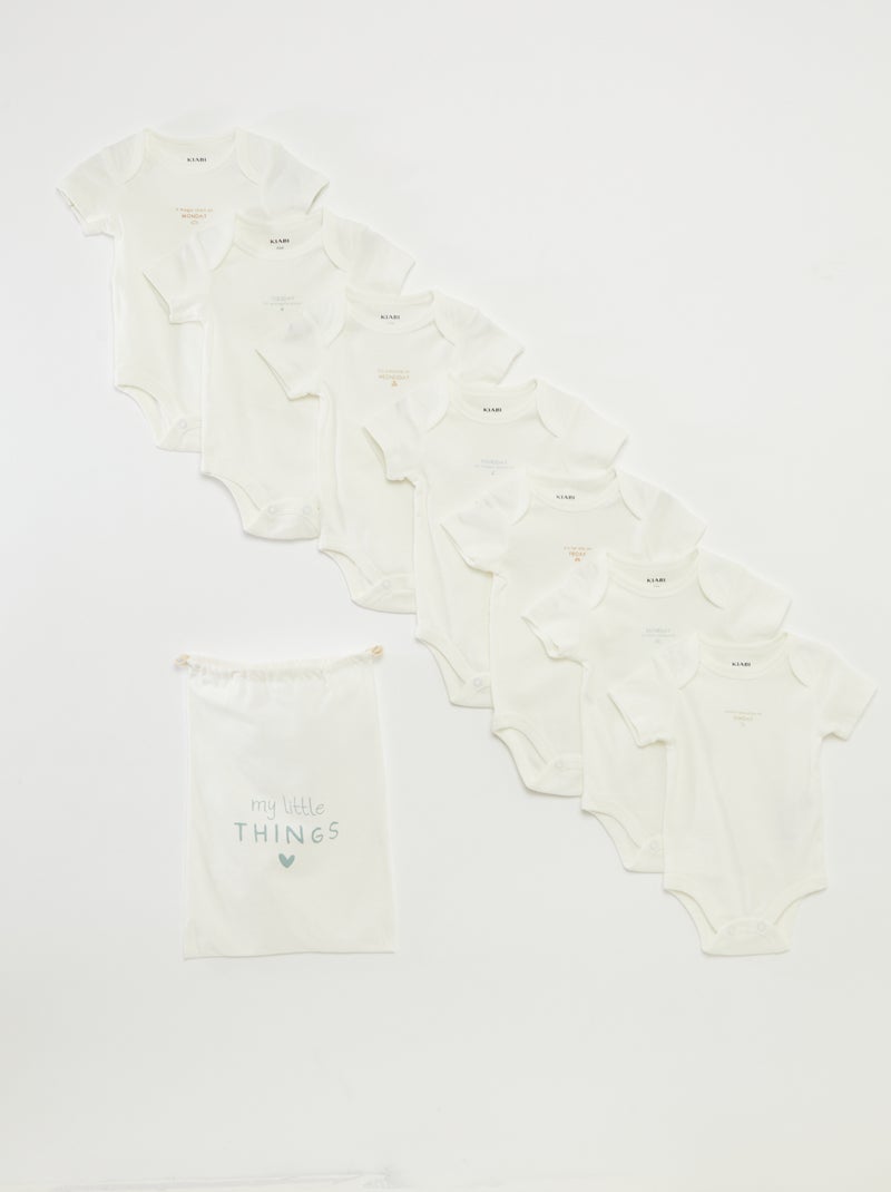 Pack de 7 bodies de manga corta + bolsa de almacenaje BLANCO - Kiabi
