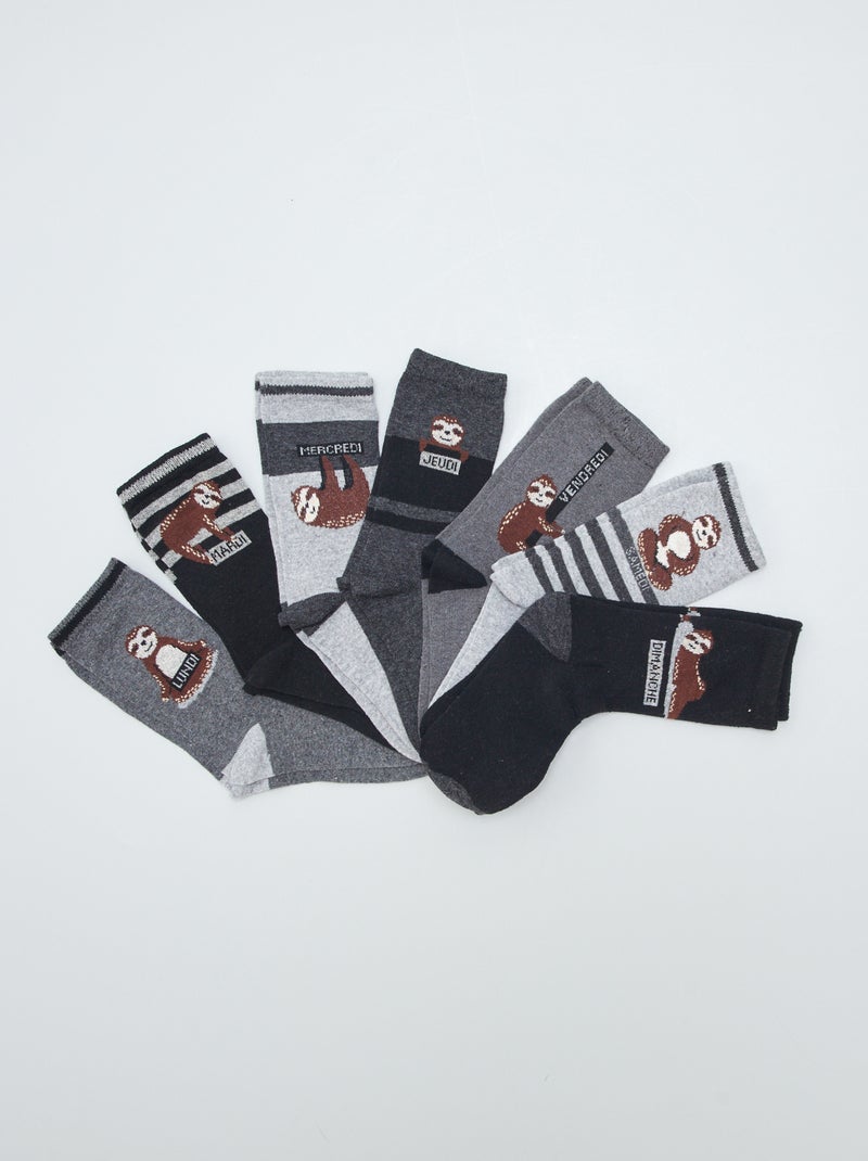 Pack de 7 pares de calcetines estampados 'perezoso' negro/gris - Kiabi