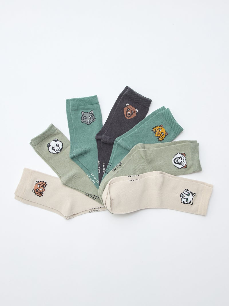 Pack de 7 pares de calcetines estampados Verde - Kiabi