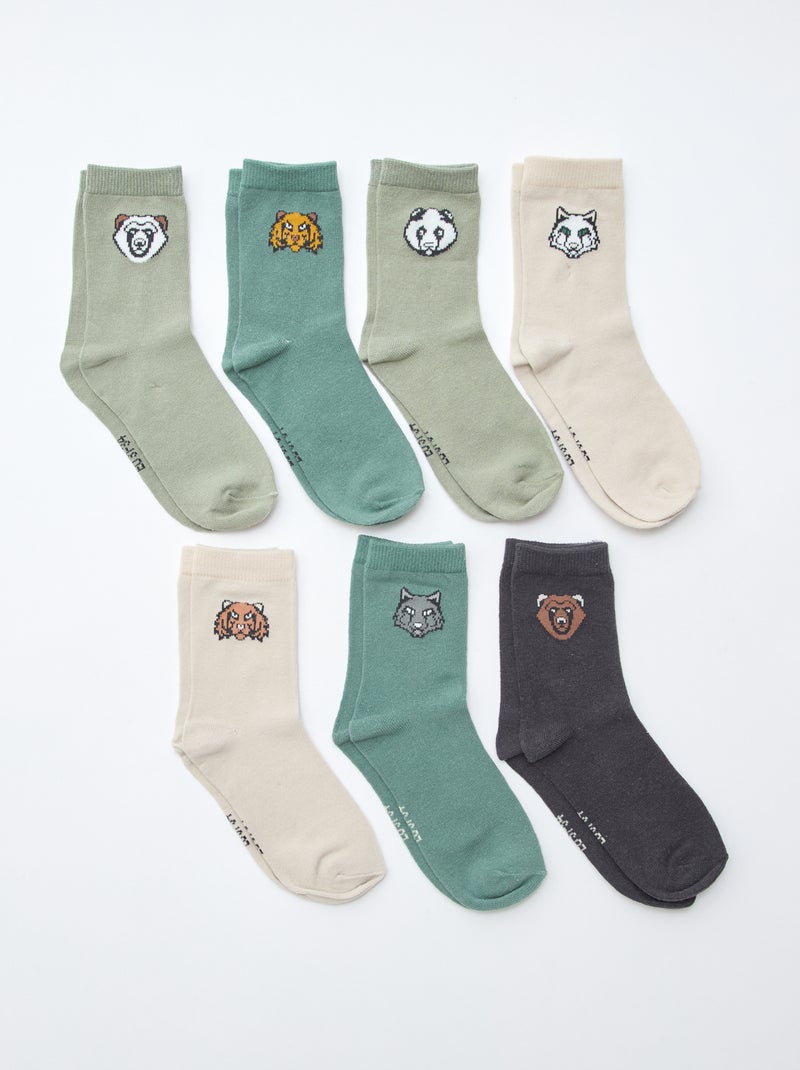Pack de 7 pares de calcetines estampados Verde - Kiabi