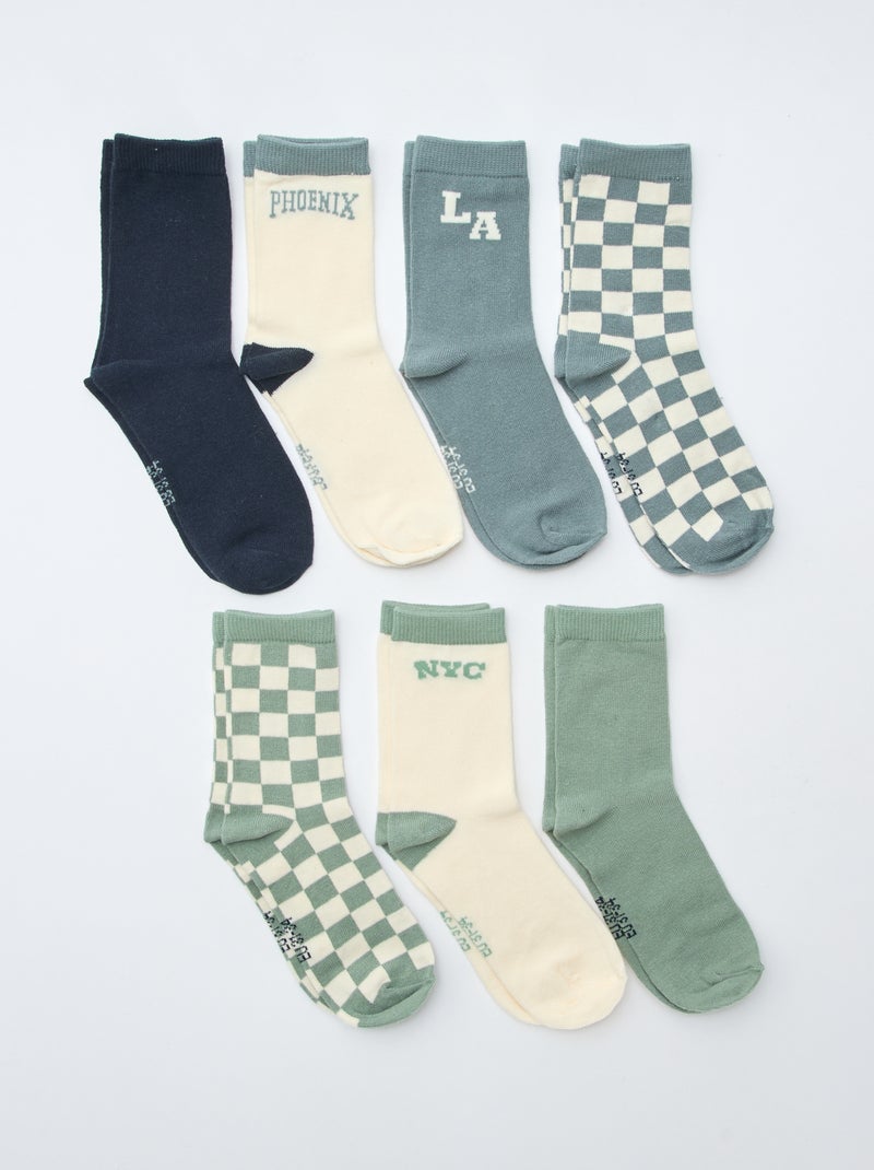 Pack de 7 pares de calcetines estampados Verde - Kiabi
