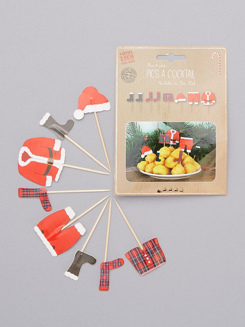 Pack de 8 decoraciones de cóctel 'Papá Noel' rojo - Kiabi