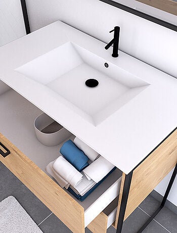 Pack de baño con espejo y lavabo de cerámica