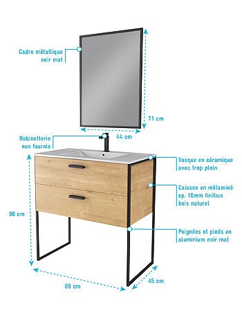 Pack de baño con espejo y lavabo de cerámica