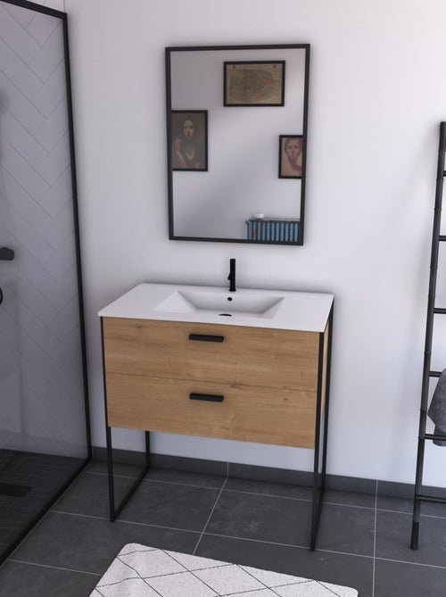 Pack de baño con espejo y lavabo de cerámica - Kiabi