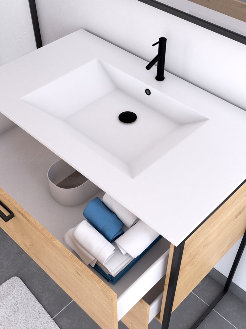Pack de baño con espejo y lavabo de cerámica Marrón oscuro - Kiabi