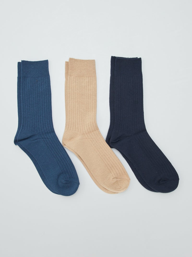 Pack de calcetines altos acanalados  - 3 pares AZUL - Kiabi