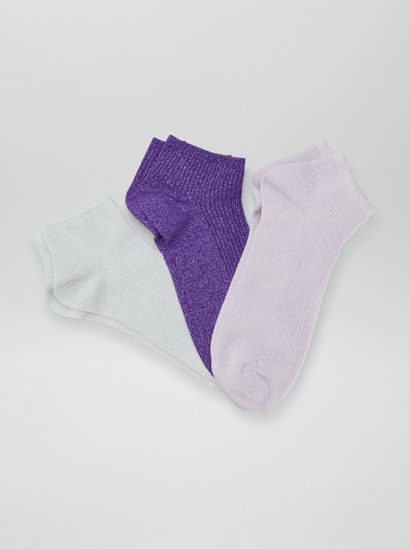 Pack de calcetines tobilleros con brillos  - 3 pares PURPURA - Kiabi