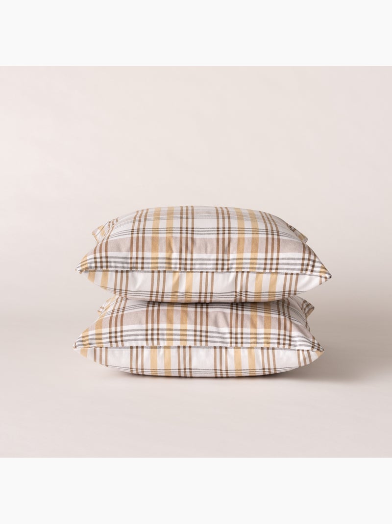 Pack de dos fundas de cojín diseño tartán, con cierre de cremallera - Gamusi. Beige - Kiabi