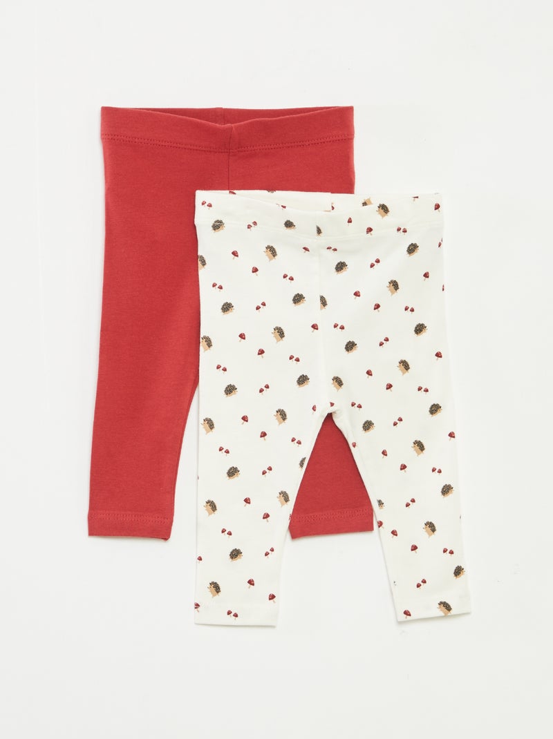 Pack de leggings largo 1 estampado all over / 1 color liso Rojo - Kiabi
