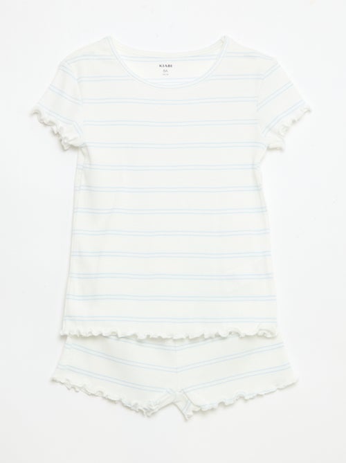 Pack de pijama camiseta + pantalón corto en canalé de algodón - Kiabi Pack de pijama camiseta + pantalón corto en canalé de algodón - Kiabi