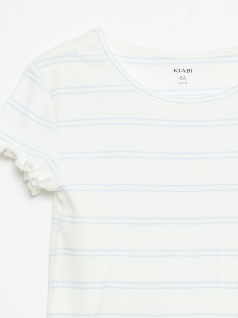 Pack de pijama camiseta + pantalón corto en canalé de algodón Blanco - Kiabi