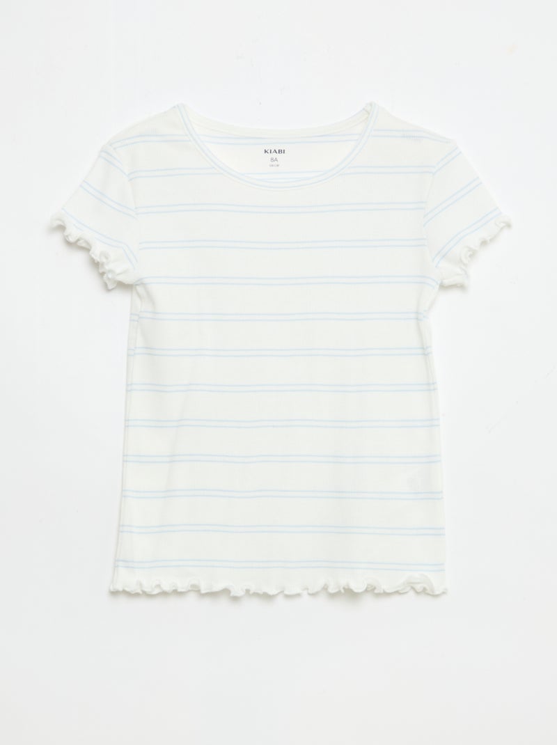 Pack de pijama camiseta + pantalón corto en canalé de algodón Blanco - Kiabi