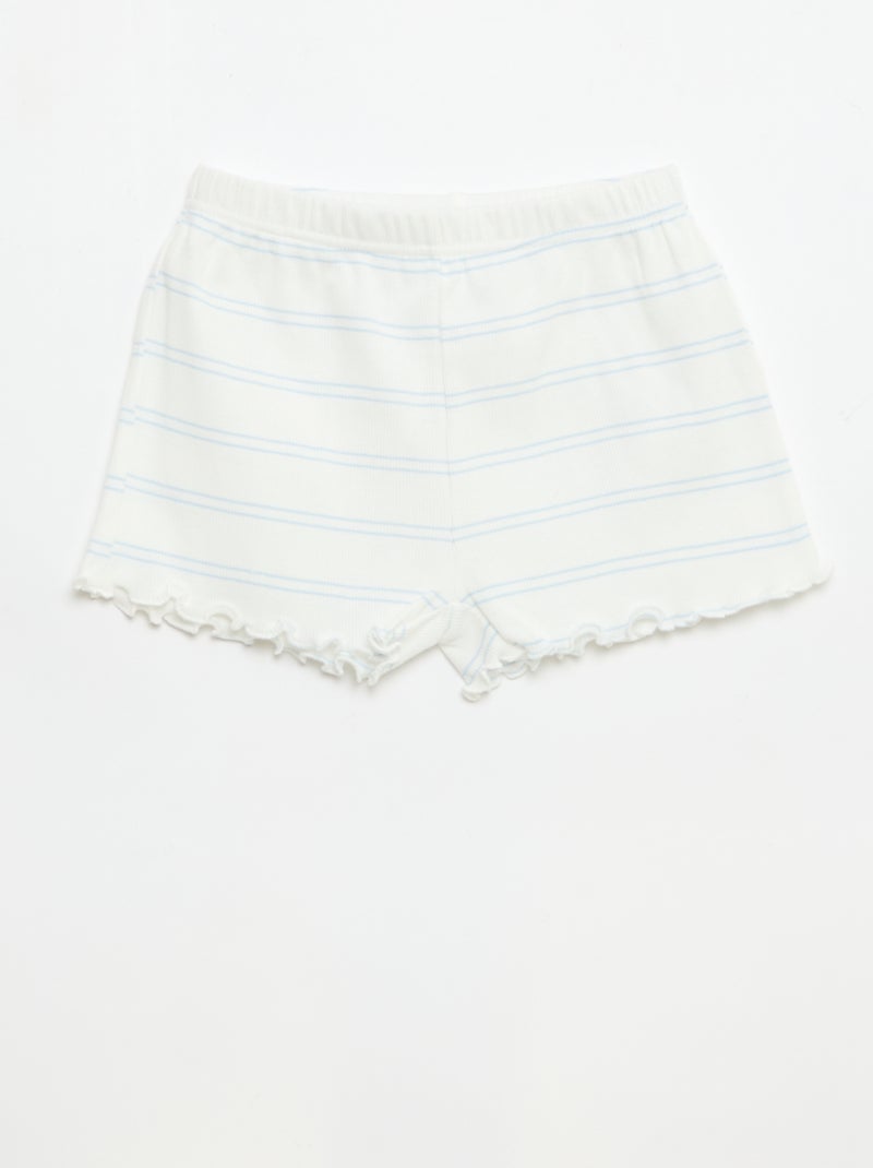 Pack de pijama camiseta + pantalón corto en canalé de algodón Blanco - Kiabi