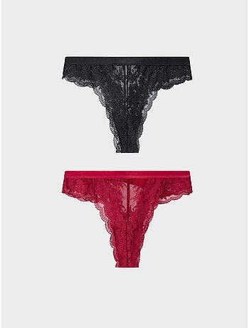 Pack dos bragas brasileñas de encaje floral y cintura extraplana