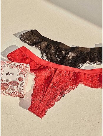 Pack dos bragas brasileñas de encaje floral y cintura extraplana