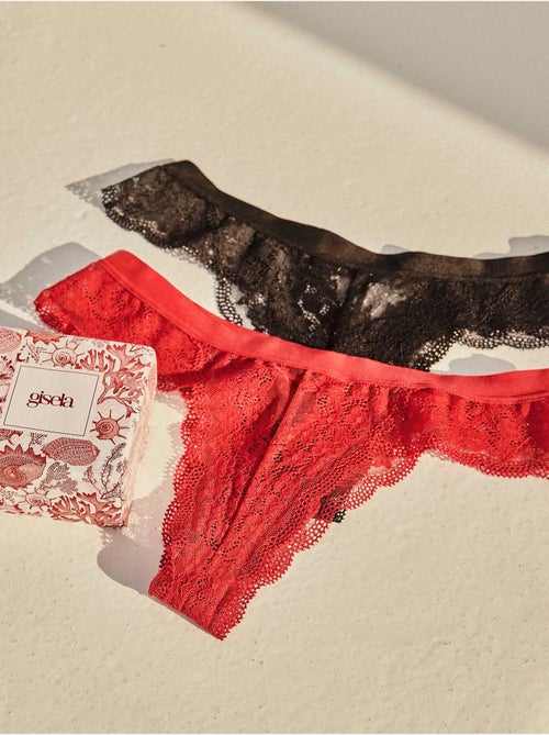 Pack dos bragas brasileñas de encaje floral y cintura extraplana - Kiabi