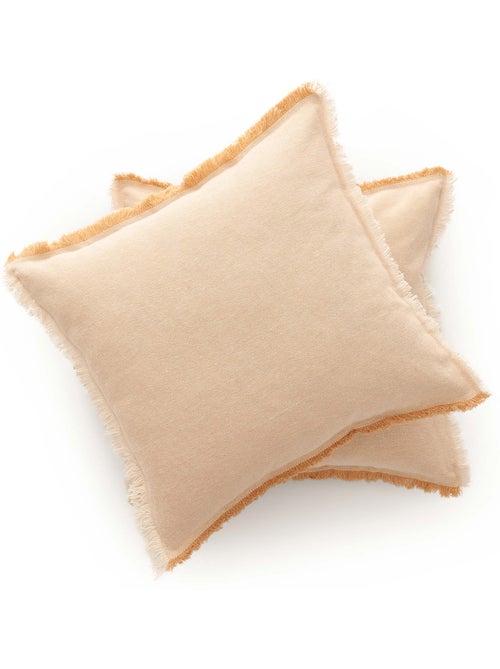 Pack dos fundas lisas de cojín de tejido en relieve, con flecos -  Gamusi. - Kiabi