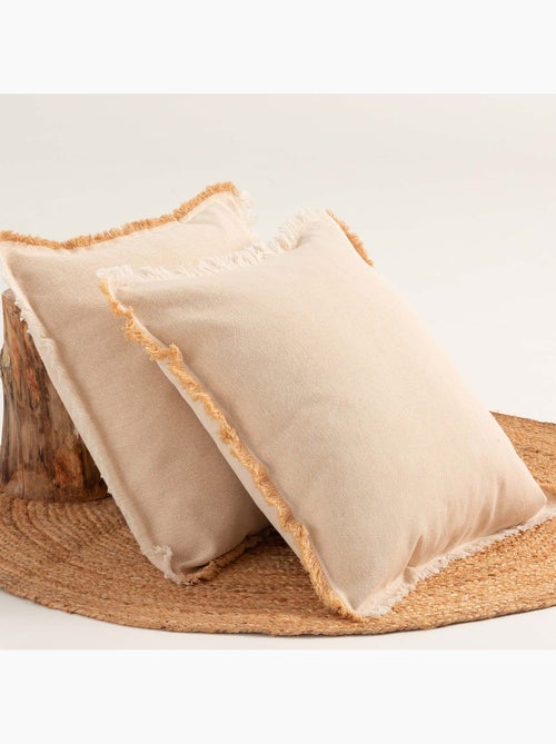 Pack dos fundas lisas de cojín de tejido en relieve, con flecos -  Gamusi. - Kiabi