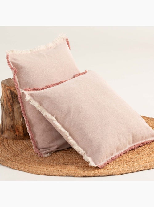 Pack dos fundas lisas de cojín de tejido en relieve, con flecos -  Gamusi. - Kiabi