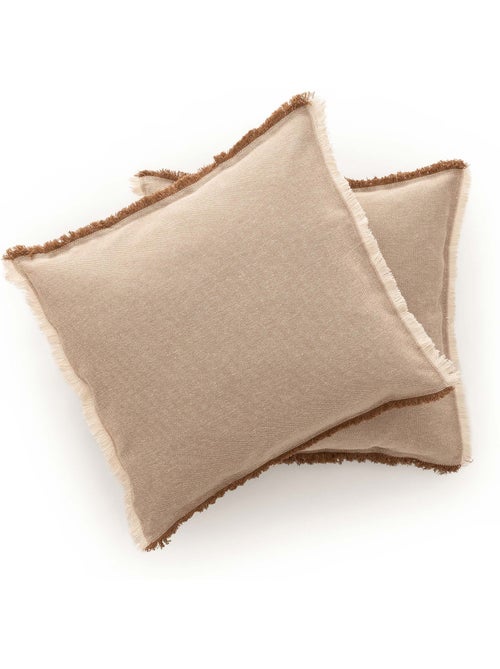 Pack dos fundas lisas de cojín de tejido en relieve, con flecos -  Gamusi. - Kiabi