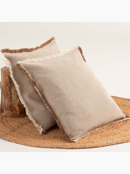 Pack dos fundas lisas de cojín de tejido en relieve, con flecos -  Gamusi. - Kiabi