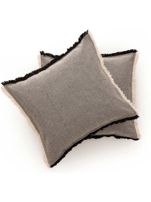 Pack dos fundas lisas de cojín de tejido en relieve, con flecos -  Gamusi. - Kiabi