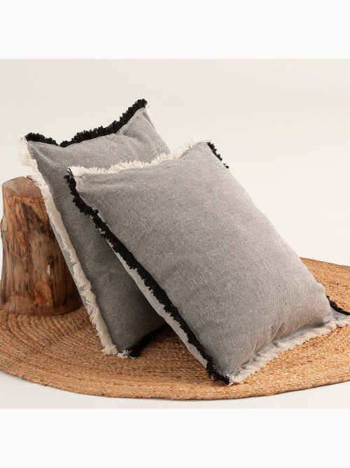 Pack dos fundas lisas de cojín de tejido en relieve, con flecos -  Gamusi. - Kiabi